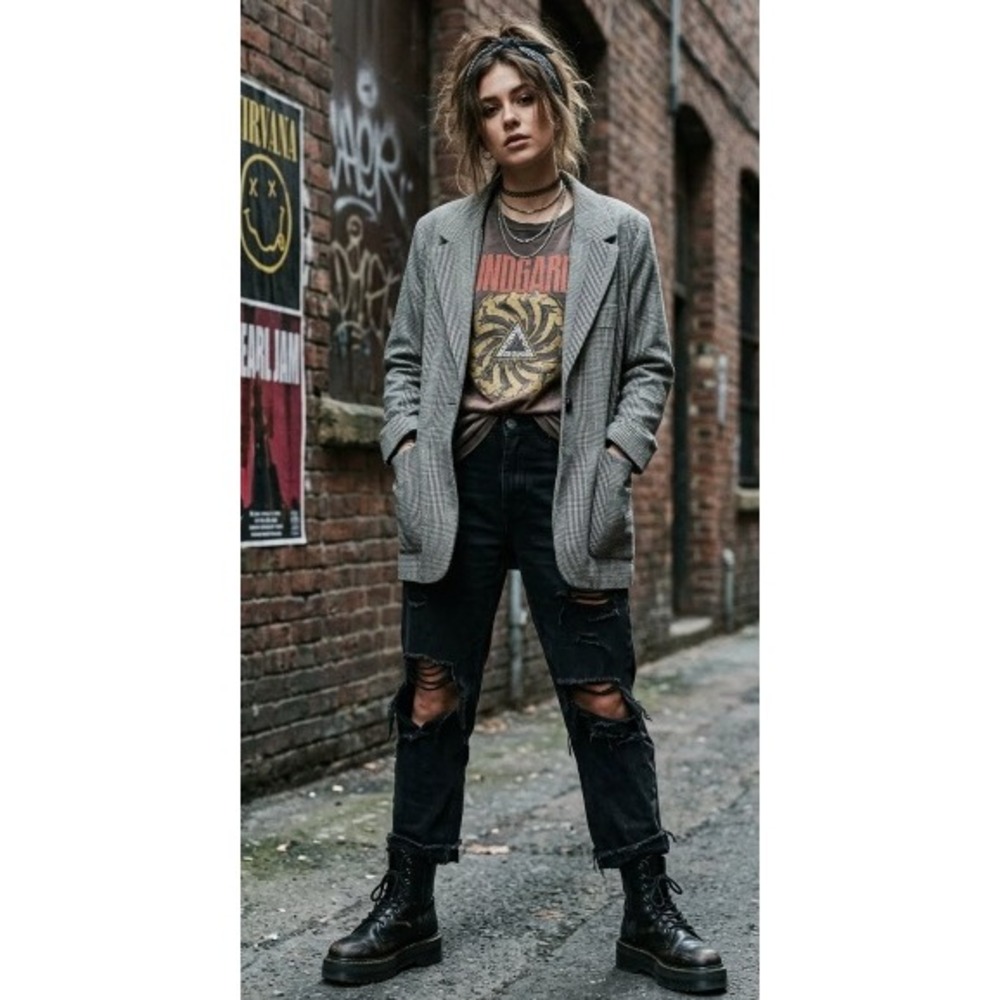 90's Grunge Grandpacore Dress Forum LA Grey Plaid Oversized Blazer Jacket Medium